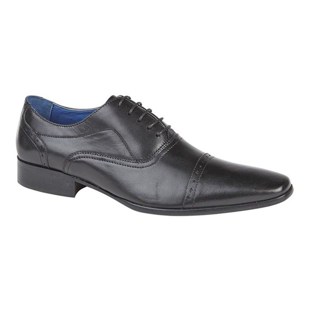 Roamers Mens 4 Eyelet Punched Cap Leather Oxford Shoes / Black